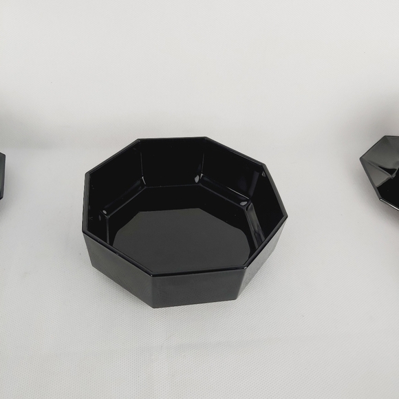 1980'S Arcoroc Octine Black glass octagon Made in France soups bowls mug saucers - Picture 7 of 16